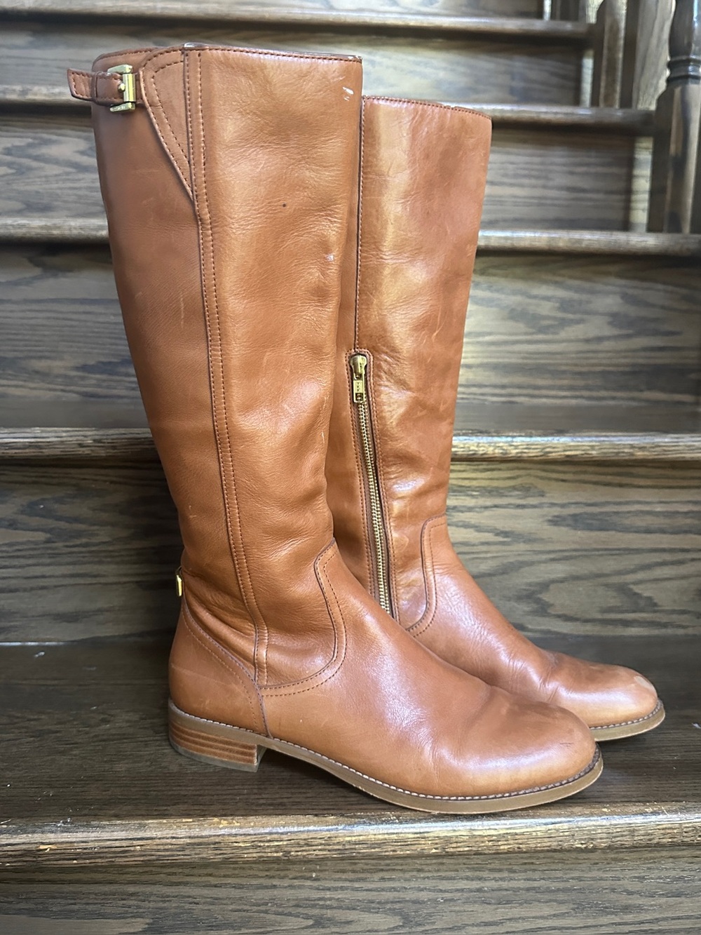 COACH Mirriam Tall Leather Riding Boots Saddle Cognac Brown Women's Size 7.5B - Picture 2 of 15
